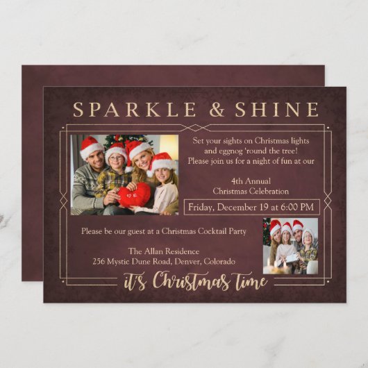 ヴィンテージ赤黒板クリスマスパーティー招待 招待状 (正面/裏面)