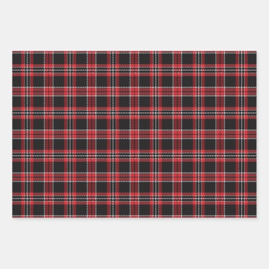 ヴィンテージ赤黒白の素朴なタータンチェック格子柄 ラッピングペーパーシート (正面3)