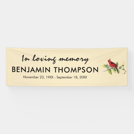 ヴィンテージ赤（鳥）ショウジョウコウカンチョウ葬儀/メモリアル 横断幕 (横)