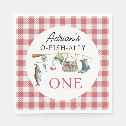 ヴィンテージ赤O-Fish-Ally One 1 Birthday スタンダードランチョンナプキン (正面)