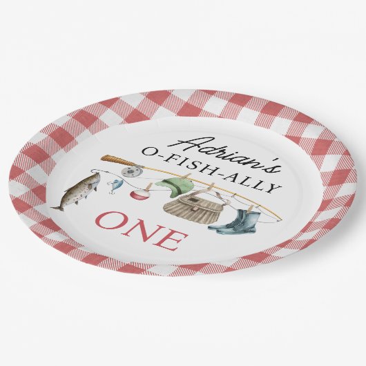 ヴィンテージ赤O-Fish-Ally One 1 Birthday ペーパープレート (アングル)