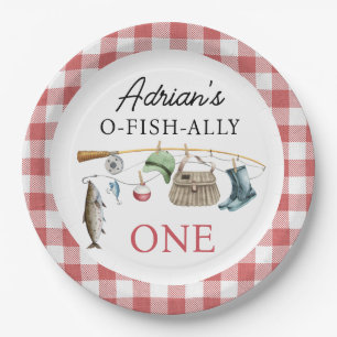 ヴィンテージ赤O-Fish-Ally One 1 Birthday ペーパープレート