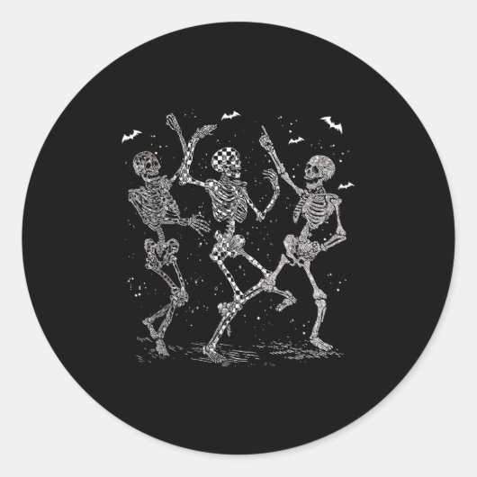 ヴィンテージ踊りスケルトンハロウィーンスケルトンダンシン ラウンドシール (正面)