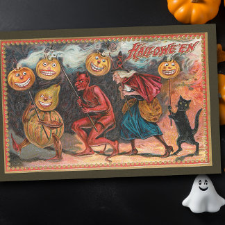 ヴィンテージ踊りハロウィンウィッチ、カボチャ、悪魔 薄葉紙