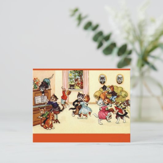 ヴィンテージ踊りパーティー猫はがき ポストカード (スタンド正面)