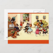 ヴィンテージ踊りパーティー猫はがき ポストカード (正面/裏面)