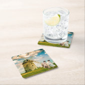 ヴィンテージ踊りフラワーガールズアンドウィンドミル スクエアペーパーコースター (インサイチュ)