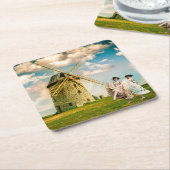 ヴィンテージ踊りフラワーガールズアンドウィンドミル スクエアペーパーコースター (アングル)