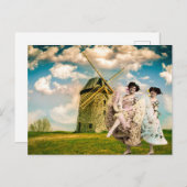 ヴィンテージ踊りフラワーガールズアンドウィンドミル ポストカード (正面/裏面)