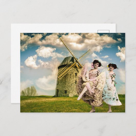 ヴィンテージ踊りフラワーガールズアンドウィンドミル ポストカード (正面/裏面)