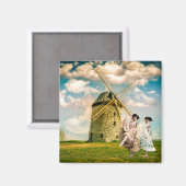 ヴィンテージ踊りフラワーガールズアンドウィンドミル マグネット (正面/裏面)