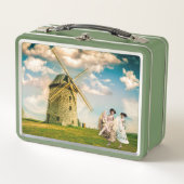 ヴィンテージ踊りフラワーガールズアンドウィンドミル メタルランチボックス (正面)