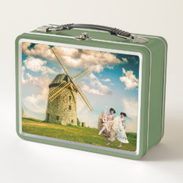 ヴィンテージ踊りフラワーガールズアンドウィンドミル メタルランチボックス