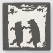 ヴィンテージ踊りベアーブラックシルエットツリーフクロウ ストーンコースター (正面)