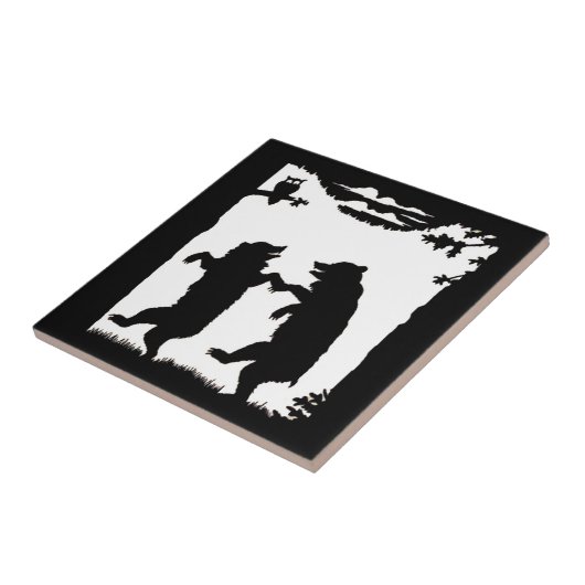 ヴィンテージ踊りベアーブラックシルエットツリーフクロウ タイル (側面)