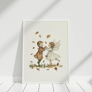 ヴィンテージ踊り小妖精や小人イン紅葉アート ポスター