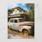 ヴィンテージ車とガレージ、はがき ポストカード (正面)