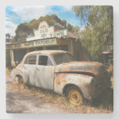 ヴィンテージ車とガレージ、石コースター ストーンコースター (正面)