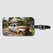 ヴィンテージ車とガレージ、荷物タグ ラゲッジタグ (正面横)