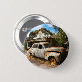 ヴィンテージ車とガレージ、6cmラウンドバッジ 缶バッジ (正面&裏面)