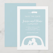 ヴィンテージ車と新婚キスをする者が日付を保存 招待状 (正面/裏面)