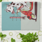 ヴィンテージ車に乗る牛 キッチンタオル (折り畳み)