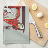 ヴィンテージ車に乗る牛 キッチンタオル (四つ折り)