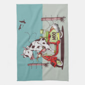 ヴィンテージ車に乗る牛 キッチンタオル (縦)