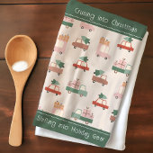 ヴィンテージ車のトラックパターンのクルージングをクリスマスに キッチンタオル