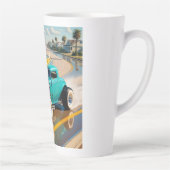 ヴィンテージ車の上にサーフボードを乗せたロボット カフェラテマグ (右)