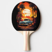 ヴィンテージ車の夕日 – 車を愛する人のためのギフト 卓球ラケット (正面)