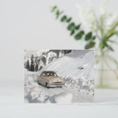 ヴィンテージ車の広告、冬場面 ポストカード (スタンド正面)