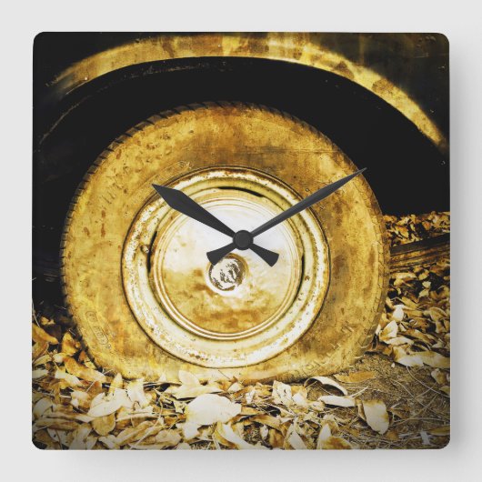 ヴィンテージ車の旧クラシック輪 スクエア壁時計 (正面)