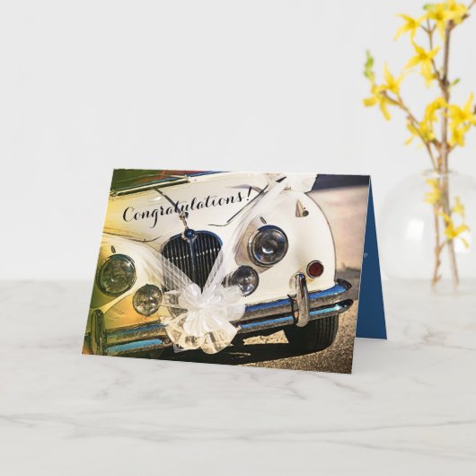 ヴィンテージ車の結婚式のお祝いカード カード (黄色い花)