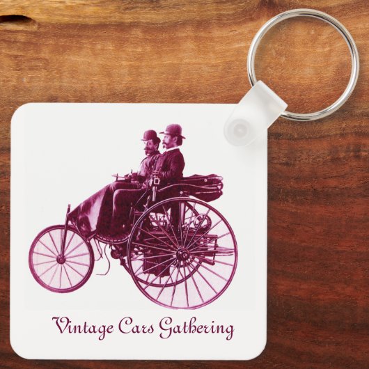 ヴィンテージ車の集まり、紫のピンクの紫の紫の白 キーホルダー (裏面)