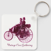 ヴィンテージ車の集まり、紫のピンクの紫の紫の白 キーホルダー (裏面)