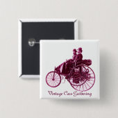 ヴィンテージ車の集まり、紫のピンクの紫の紫の白 缶バッジ (正面&裏面)