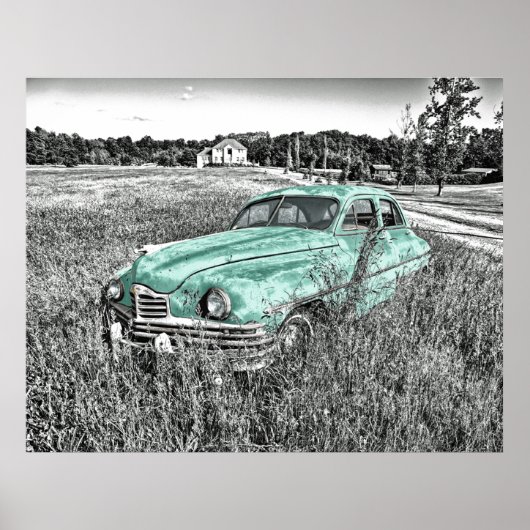 ヴィンテージ車はフィールドのミントグリーンのポスターで放棄。 ポスター (正面)