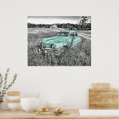 ヴィンテージ車はフィールドのミントグリーンのポスターで放棄。 ポスター (キッチン)