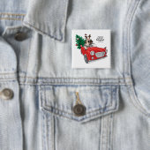 ヴィンテージ車を運転するメリークリスマス|のパグ 缶バッジ (インサイチュ)