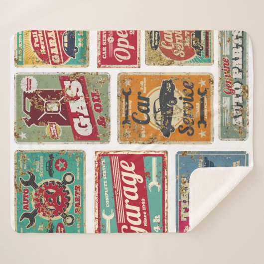 ヴィンテージ車サービスとガソリンスタンドヴィンテージメタル シェルパブランケット (正面(横))