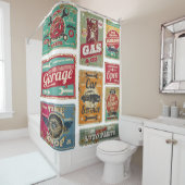 ヴィンテージ車サービスとガソリンスタンドヴィンテージメタル  シャワーカーテン (インサイチュ)