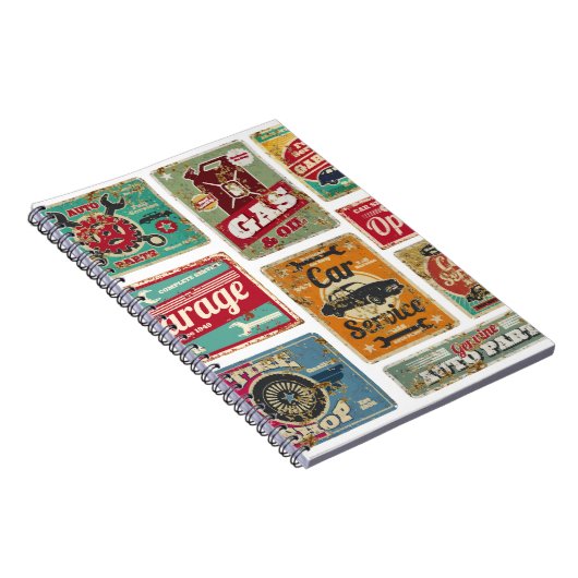 ヴィンテージ車サービスとガソリンスタンドヴィンテージメタル  ノートブック (右側)