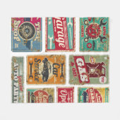 ヴィンテージ車サービスとガソリンスタンドヴィンテージメタル フリースブランケット (正面(横))