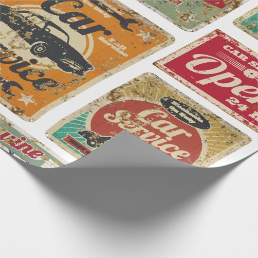ヴィンテージ車サービスとガソリンスタンドヴィンテージメタル ラッピングペーパー (角)