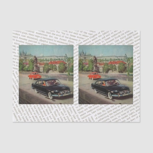 ヴィンテージ車デカップコラージュまたはギフト 薄葉紙 (正面)