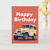 ヴィンテージ車両の誕生日カード カード (黄色い花)