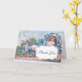 ヴィンテージ車内の少女が子羊に運転ありがとう カード (黄色い花)