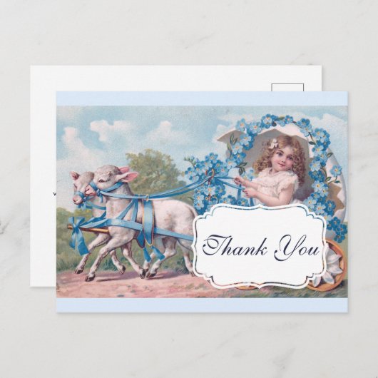 ヴィンテージ車内の少女が子羊に運転ありがとう ポストカード (正面/裏面)