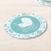 ヴィンテージ車用ベビーシャワー ラウンドペーパーコースター (アングル)